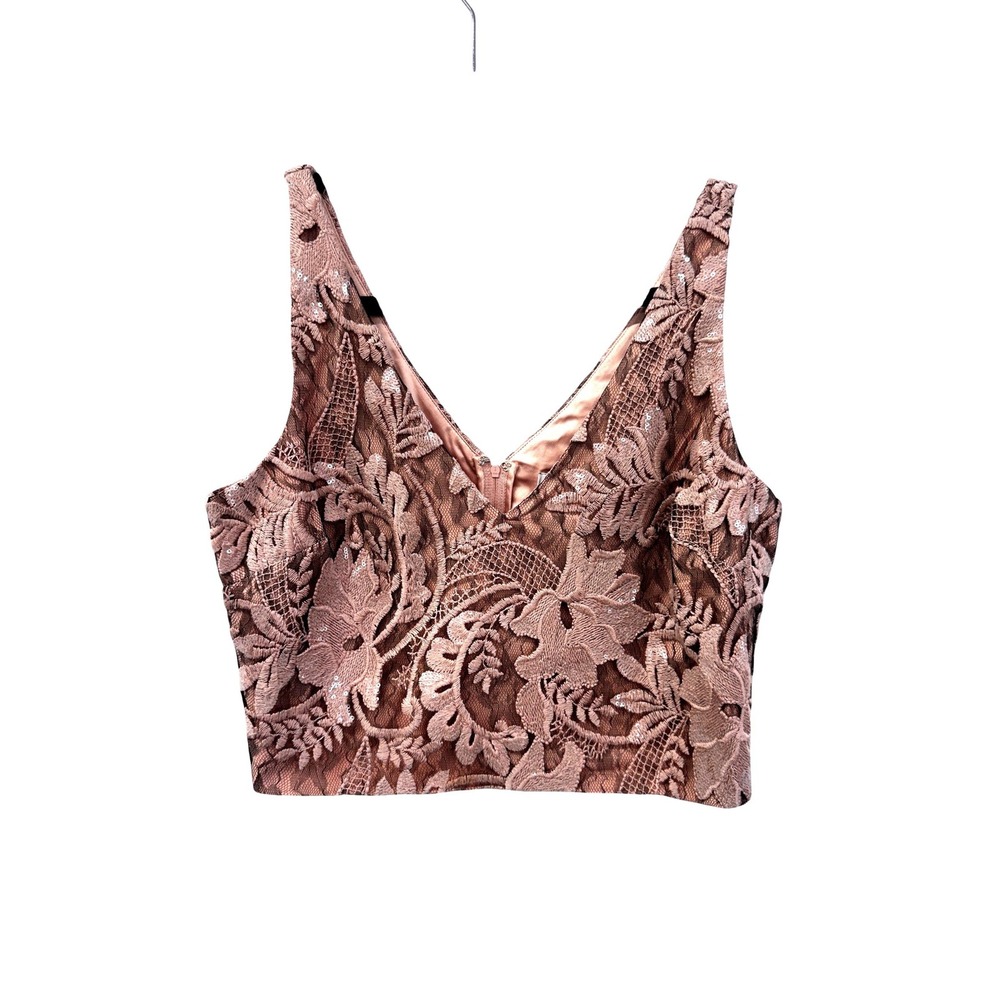 Belle Badgley Mischka Lace Sequin Formal Crop Top Blush Fairycore Ballet 10